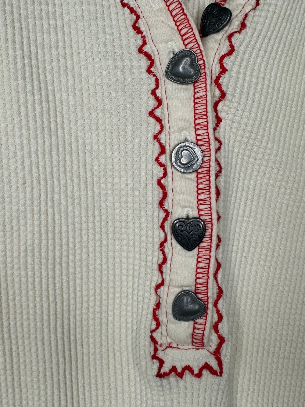 Pilcro Embroidered Heart Button Henley Tank Top Cream Size M - Picture 7 of 9